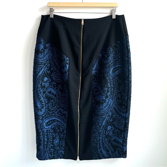 Ted Baker Carron Jacquard Wool Blend Midi Pencil Skirt Size 5 Blue & Black - Picture 5 of 17